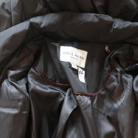 Womens Cole Haan Black Down Cluster With Feather Fill Hooded Midi Puffer Coat L - Picture 15 of 16